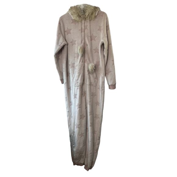 Secret Treasured SOFT Pink Star Print Half Zip Footless Hooded Pajamas XL 16/18 - Picture 1 of 12